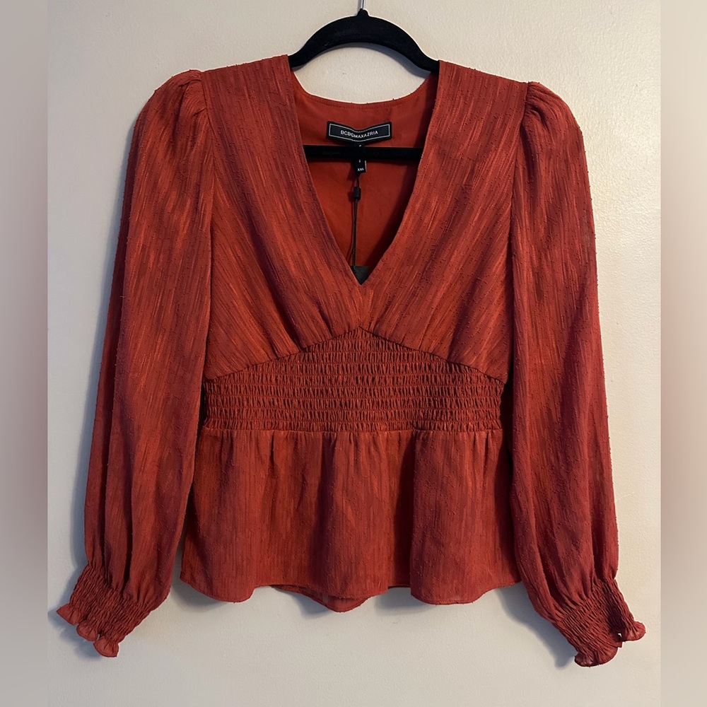BCBGeneration Burnt Orange V-Neck Blouse